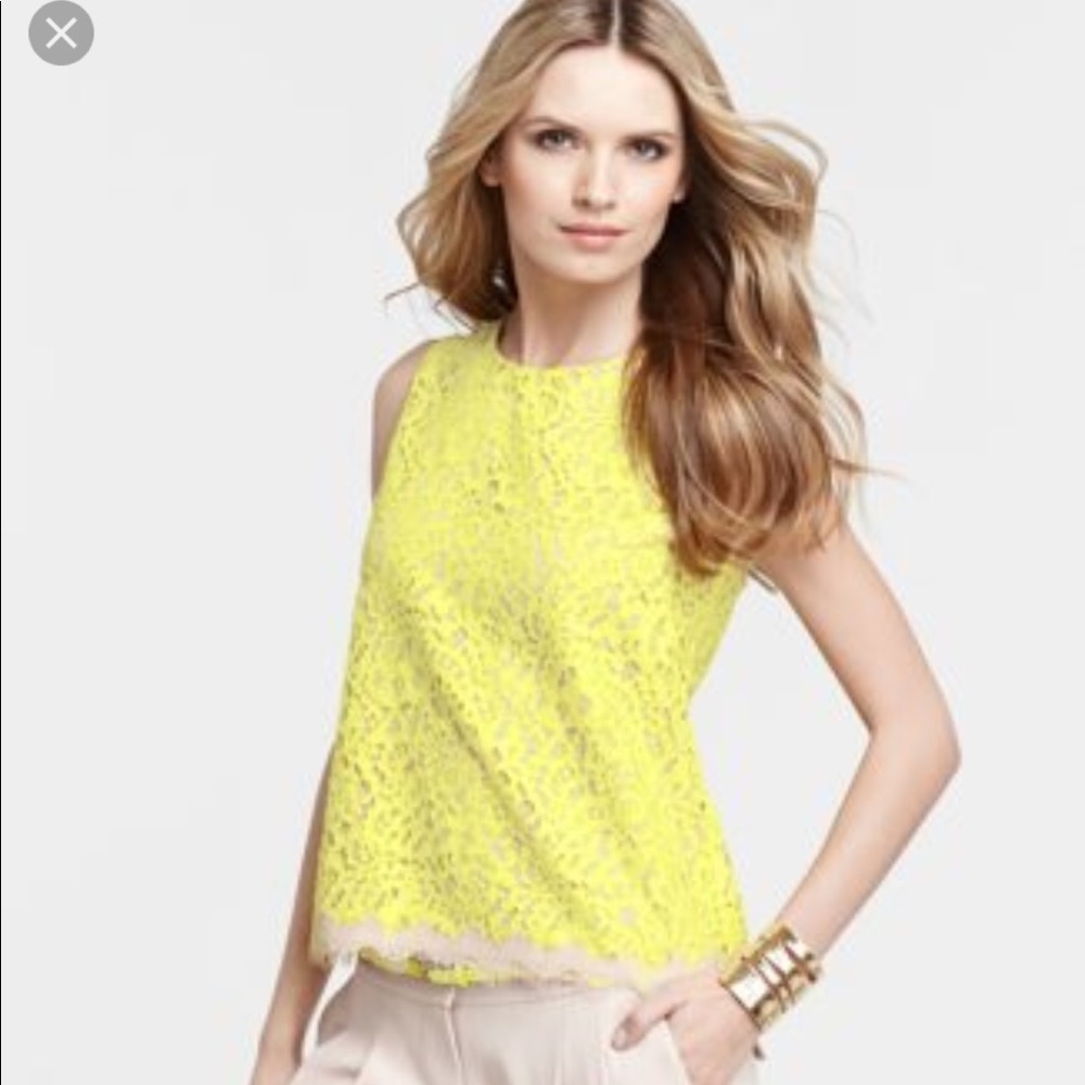 Yellow lace top with nude underlay